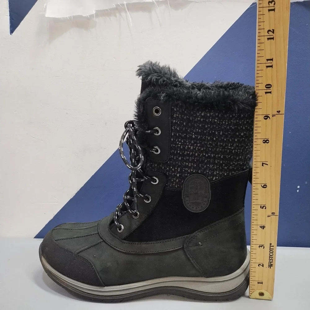Lands' End Snow Boots Womens Size 9B Black Faux Fur Lined Waterproof Lace Up EUC